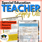 Special Education Teacher Supply Lists
