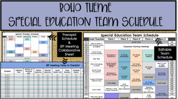 Preview of Special Education Team Schedule:  Boho Theme Template