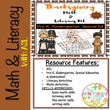 Preview of Special Education Thanksgiving Math & Literacy Kit with ASL