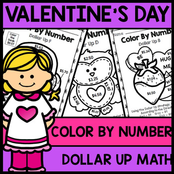 Preview of Special Education Valentine's Day - Color By Number - Dollar Up - Math - Money