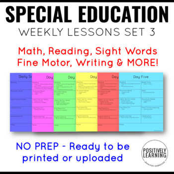 Preview of Special Education Sub Plans Lessons for Five Days