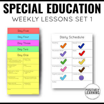 Preview of Special Education Substitute Plans Complete Week Sub Plans