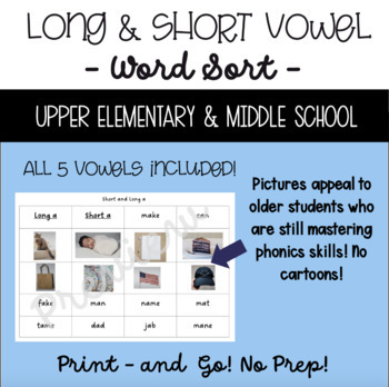 Preview of Special Education Word Sort - Phonics - Vowels - Late Elementary / Middle School