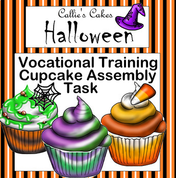 Preview of Special Education Work Box Halloween Cupcake Assembly Task