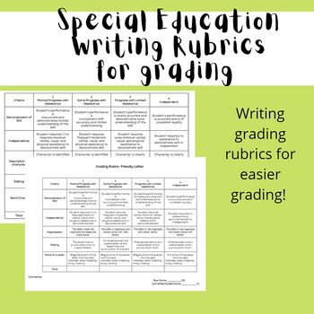 Preview of GROWING BUNDLE! Writing Grading Rubrics for Special Education