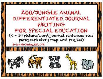Preview of Special Education Writing:  Zoo Animal Themed Sentences and Story Map/Project