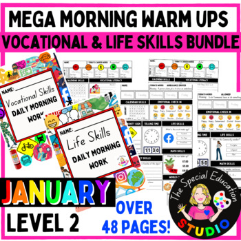 Preview of Special Education binder BUNDLE Morning Life skills vocational work January Lv2