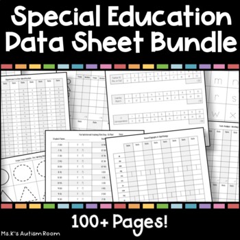 Preview of Special Education Data Sheets Bundle (IEP Goals, Math, ELA, ABA, Tracing, etc.)