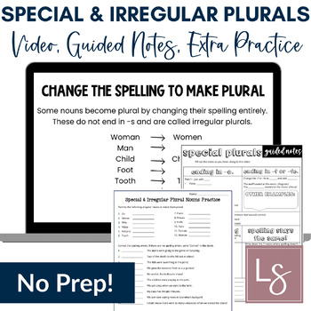 Preview of Special & Irregular Plural Nouns Grammar Video Lessons and Worksheets, 5th Grade