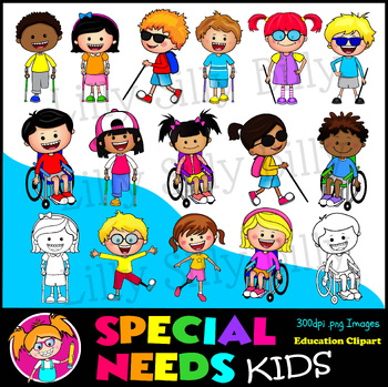 Preview of Special Needs Kids. Clipart set Full Color & Black/ White. {Lilly Silly Billy}