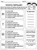 Special Needs Weekly Homework Checklist