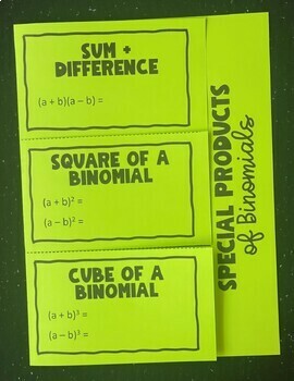 Preview of Special Products of Binomials - Editable Foldable for Algebra 1