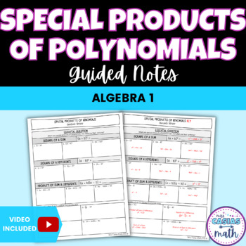 Preview of Special Products of Polynomials Guided Notes Lesson Algebra 1