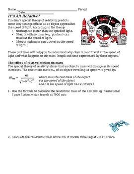 Preview of Astronomy Special Relativity Calculations Activity - Astrophysics, Physics