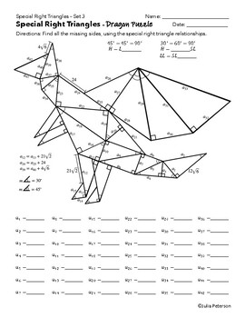 Preview of Special Right Triangle - Challenge Puzzle (Extension) - Worksheet - Dragon