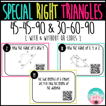 Preview of Special Right Triangle Task Cards (45-45-90 & 30-60-90)