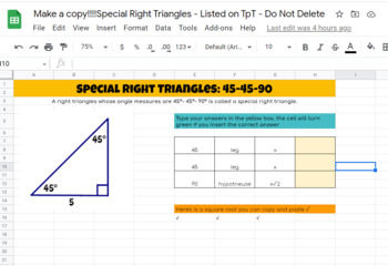 Preview of Special Right Triangles 30-60-90 and 45-45-90