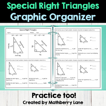 Special Right Triangles 30 60 90 And The 45 45 90 Graphic Organizer Worksheet