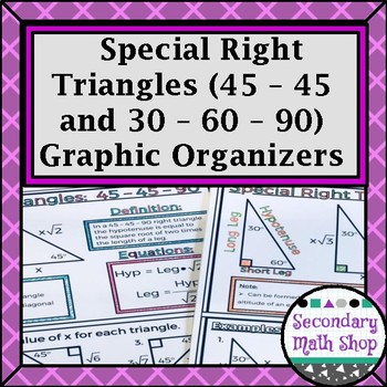 Preview of Special Right Triangles (45 - 45 & 30 - 60 - 90) Notes Sheet/Graphic Organizers