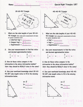 special right triangles graded assignment answer key