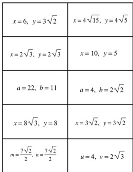 Special Right Triangles Card Matching Activity Geometry Trigonometry