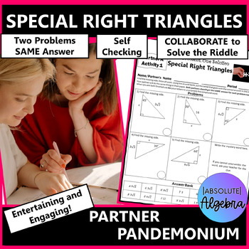 Preview of Special Right Triangles Collaborative Self Checking Partner Puzzle Activity