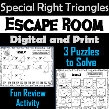 Preview of Special Right Triangles Activity: Breakout Escape Room Geometry Game