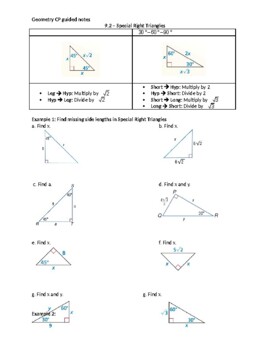 8 3 Study Guide And Intervention Special Right Triangles Answers