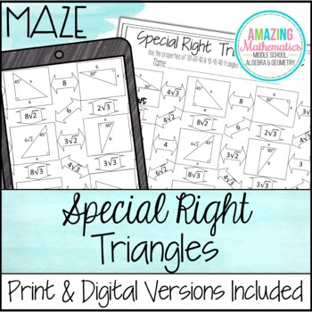 Preview of Special Right Triangles Worksheet - Maze Activity  (30-60-90 & 45-45-90)