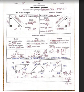 Preview of Special Right Triangles Review Fillable Notes Study Guide 30 60 90 and 45 45 90