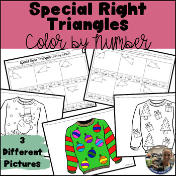 Preview of Special Right Triangles Ugly Christmas Winter Sweater Color by Number Activity