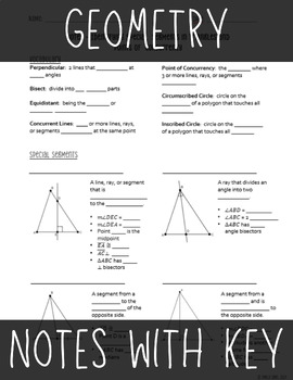 Preview of Special Segments of Triangles and Points of Concurrency - Geometry Notes w/ Key