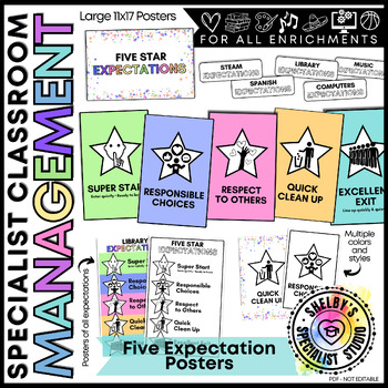 Preview of Specialist Classroom Management: Five Star Enrichment Expectations Library PE