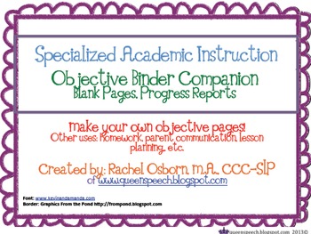 Preview of Specialized Academic Instruction Objective Companion