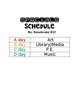 Preview of Specials Schedule