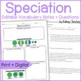 Speciation Vocabulary Graphic Organizer | Biology Evolution