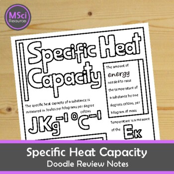 Preview of Specific Heat Capacity Doodle Sheet Visual Notes Worksheet Chemistry Lesson