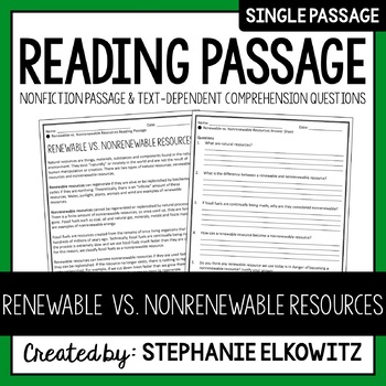 Preview of Renewable vs. Nonrenewable Resources Reading Passage | Immersive Reader