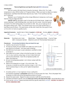 Preview of Specific Heat of Hot Metals Chemistry and Physics Lab (Key Included)