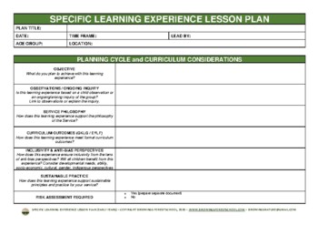 Preview of Specific Learning Experience Planning Template (Early Years)