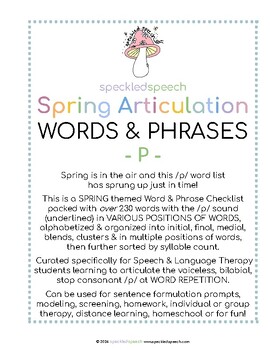 Preview of Spring - P - Word Checklist