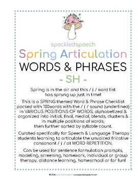 Preview of Spring - SH - Word Checklist