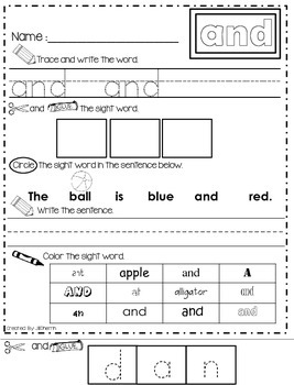 sipps sight word list kindergarten