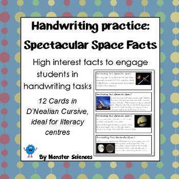 Preview of Spectacular Space Facts - Fun handwriting practice D'Nealian Cursive