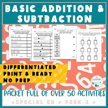Preview of Sped IEP Goals | Home Learning Packet | Addition & Subtraction Worksheets | ESY