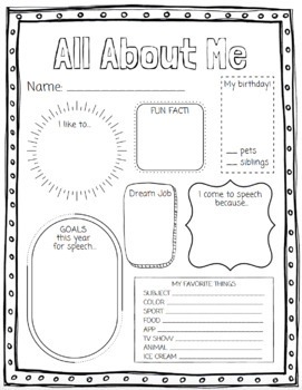 Speech All About Me Printable by Sweetie Speechie | TPT