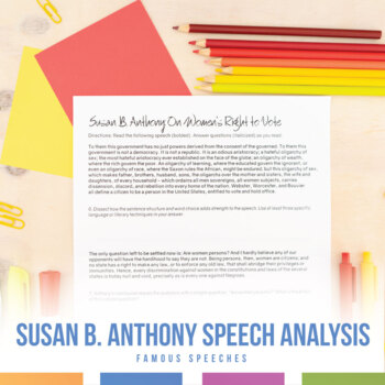 Preview of Speech Analysis Activity | Analyze Susan B. Anthony's On Women's Right to Vote