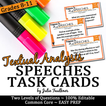 Preview of Speech Analysis Task Cards, Response to a Text, Analysis of any Speech