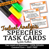 Speech Analysis Task Cards, Response to a Text, Analysis o