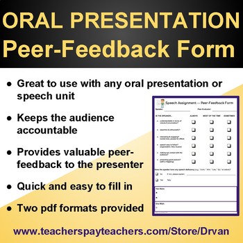 Preview of Speech Assignment / Oral Presentation - PEER-FEEDBACK FORM